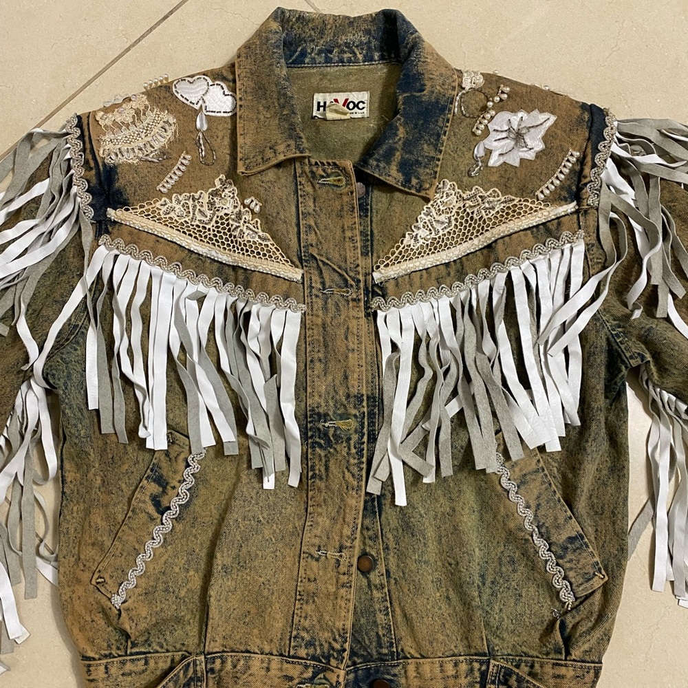 Havoc VINTAGE Cowgirl Denim Jean Jacket Fringes